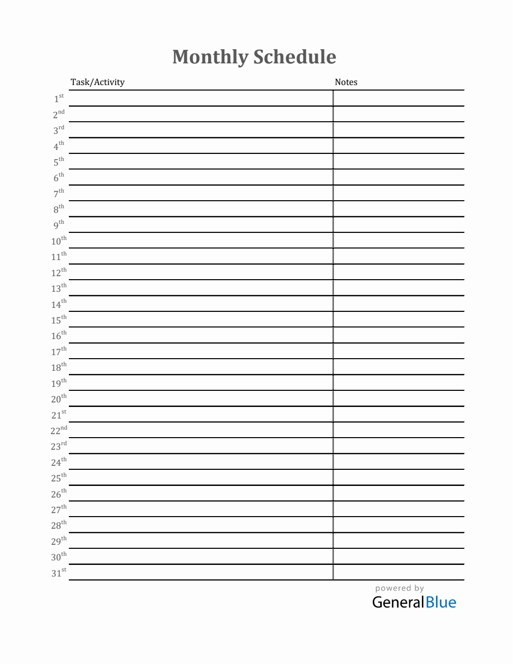 Free Minimalist Monthly Schedule Template in Excel