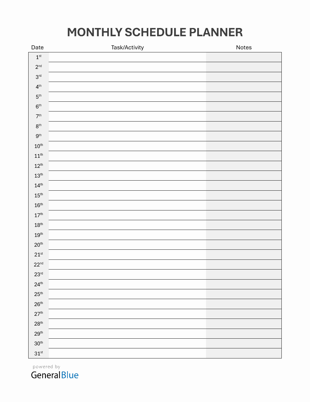 Free  Monthly Schedule Template in PDF