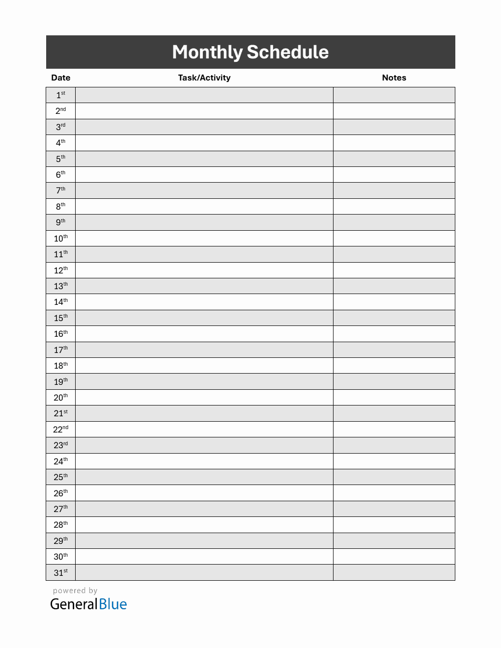 Free Striped Monthly Schedule Template in PDF