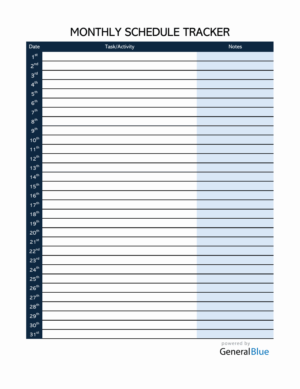 Free Classic Monthly Schedule Template in Excel