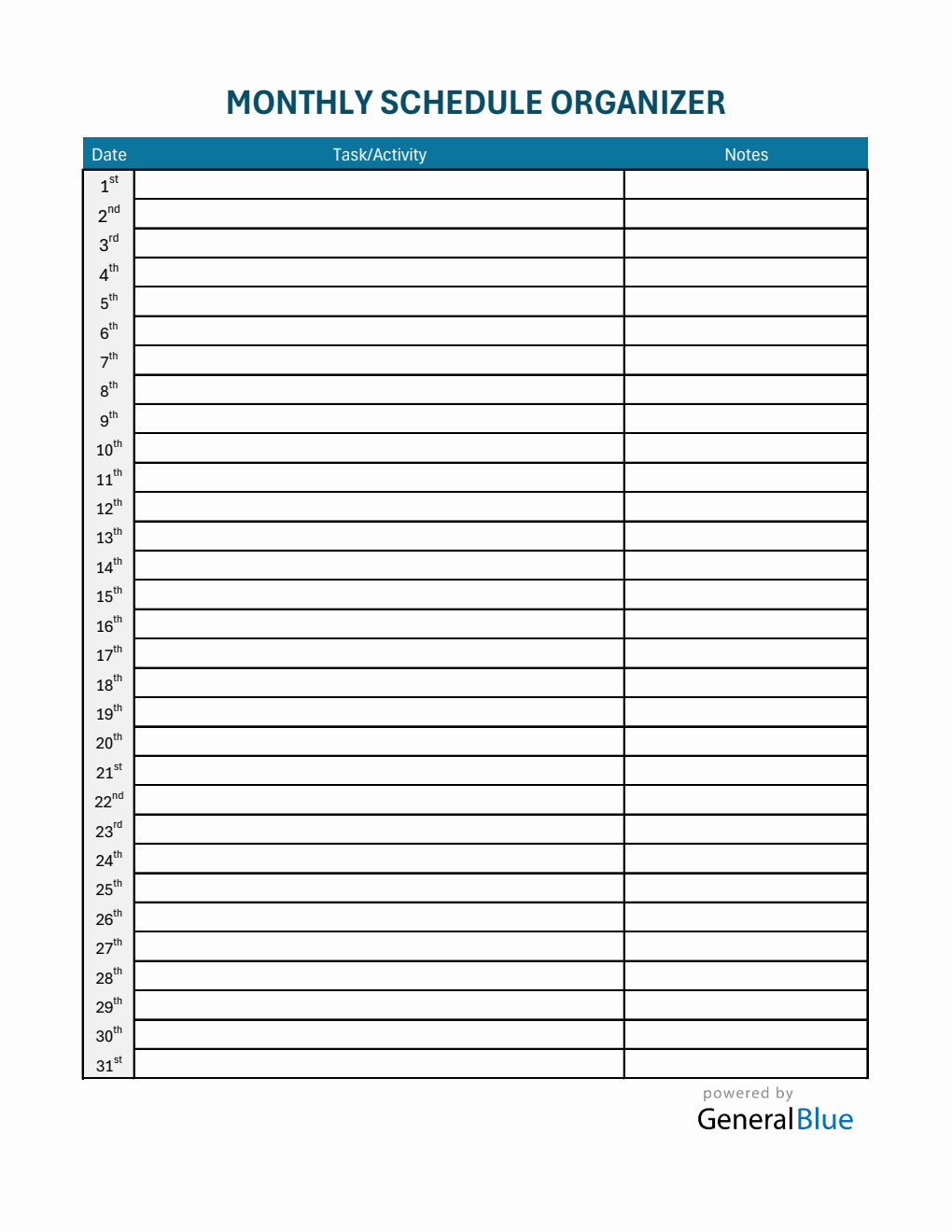 Free Simple Monthly Schedule Template in Excel