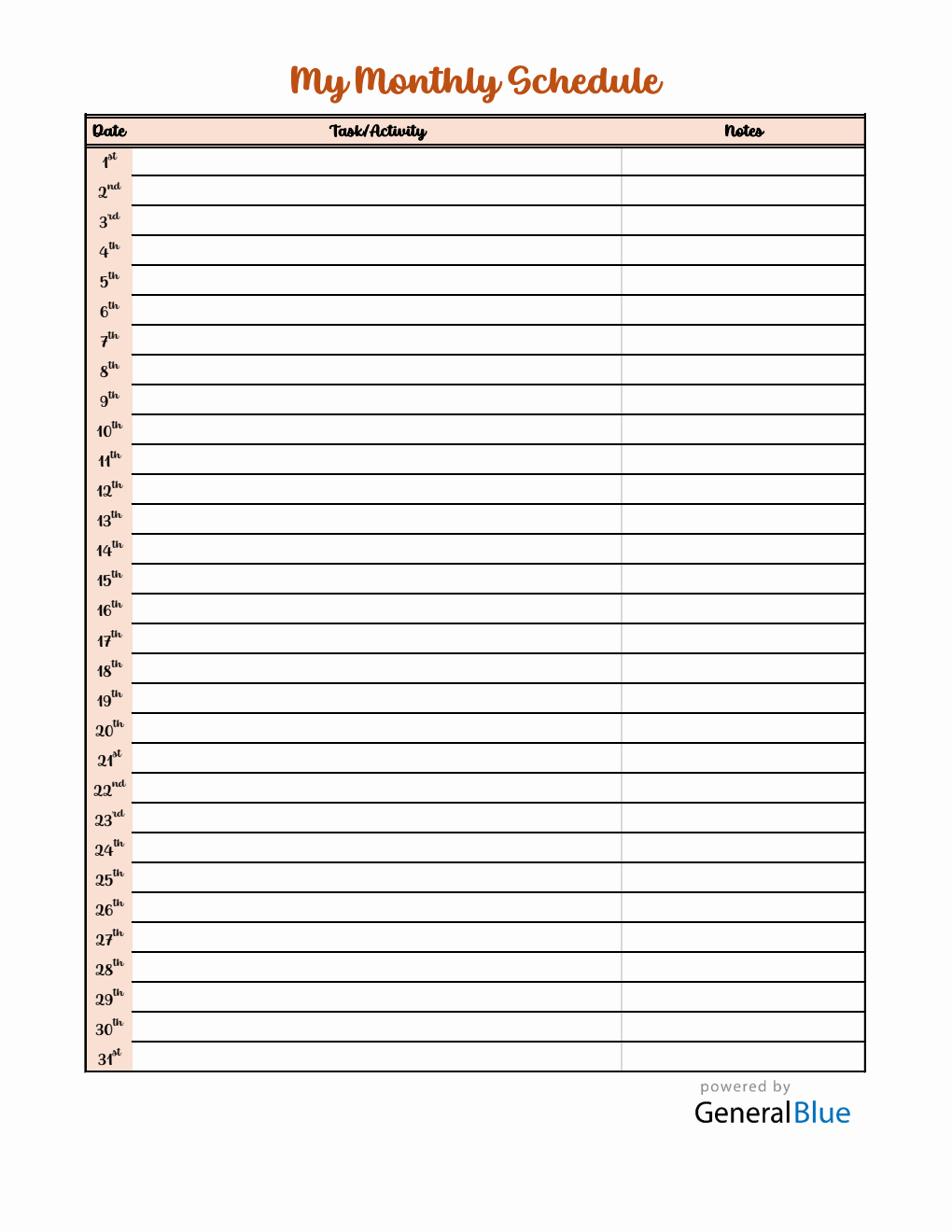 Free Stylish Monthly Schedule Template in Excel