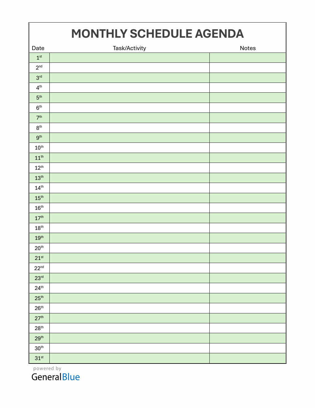 Free Green Monthly Schedule Template in PDF