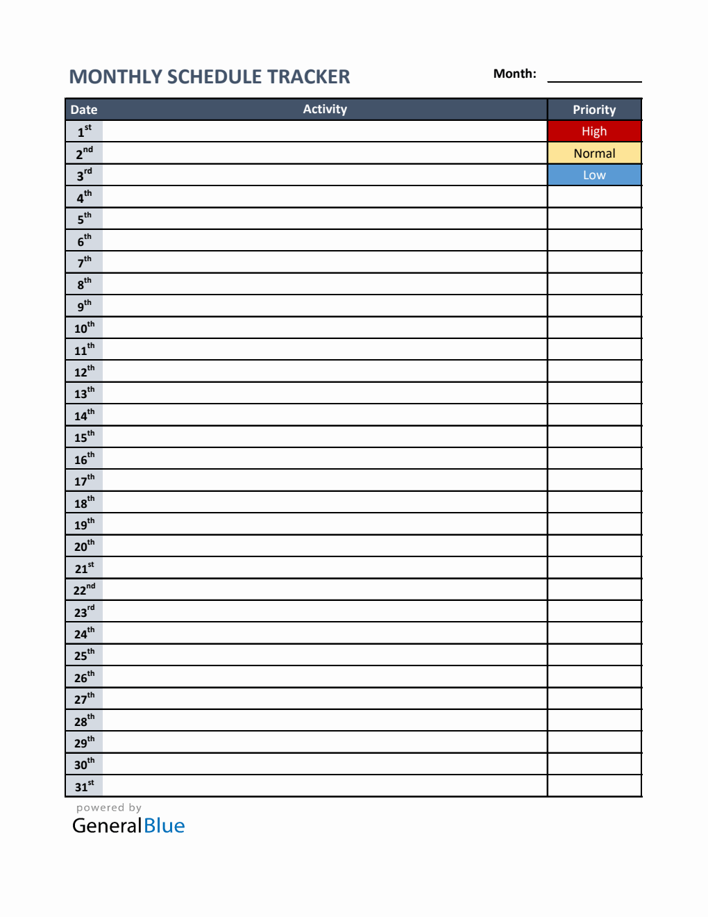 Free Basic Schedule Template with Prioritization in Excel