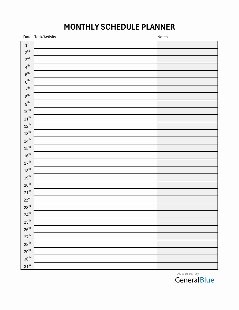 Free  Monthly Schedule Template in Excel