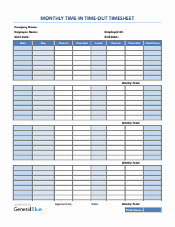 Monthly Time In Time Out Timesheet in Word