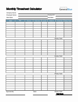 Monthly Timesheet Calculator in Excel (Simple)