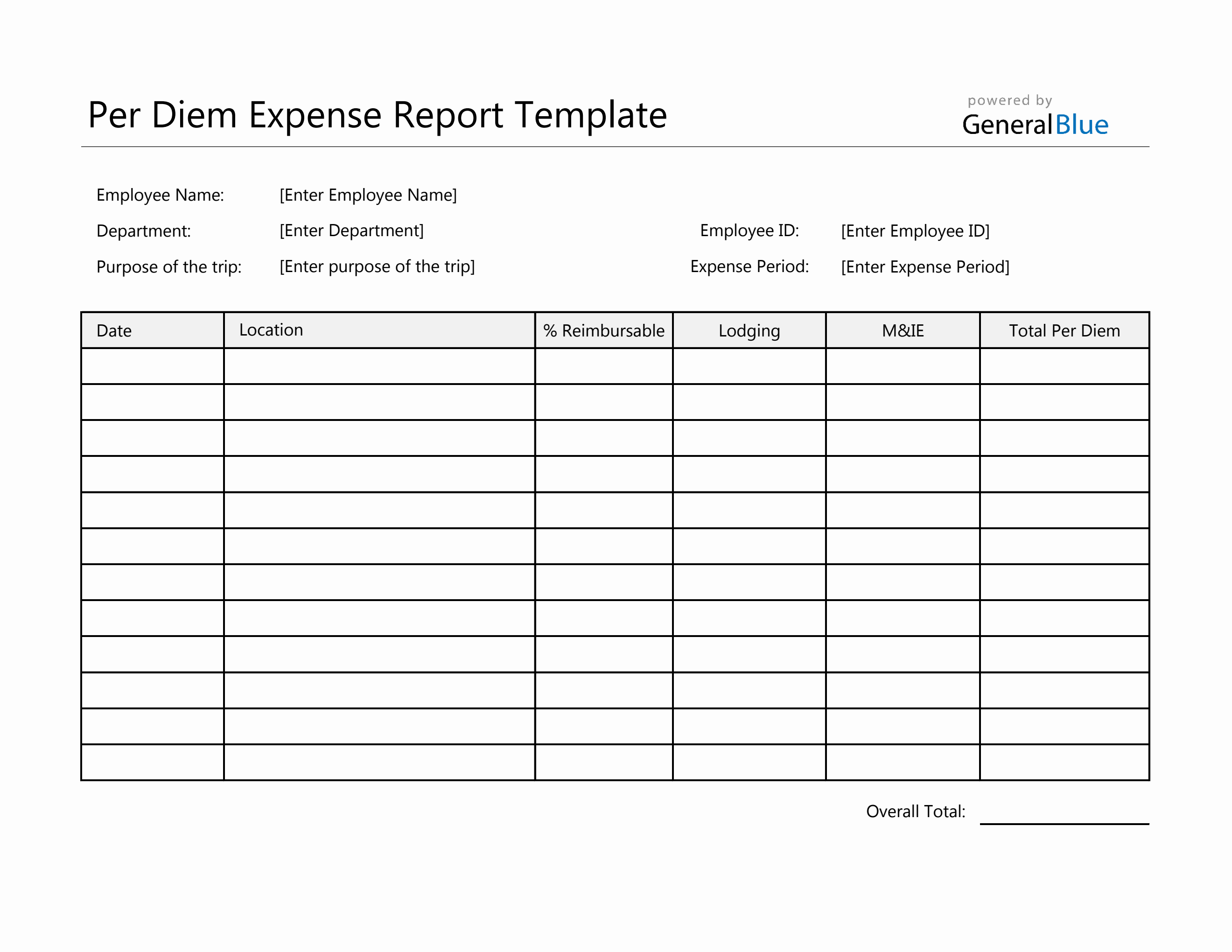 Printable Per Diem Expense Report In Excel 4522