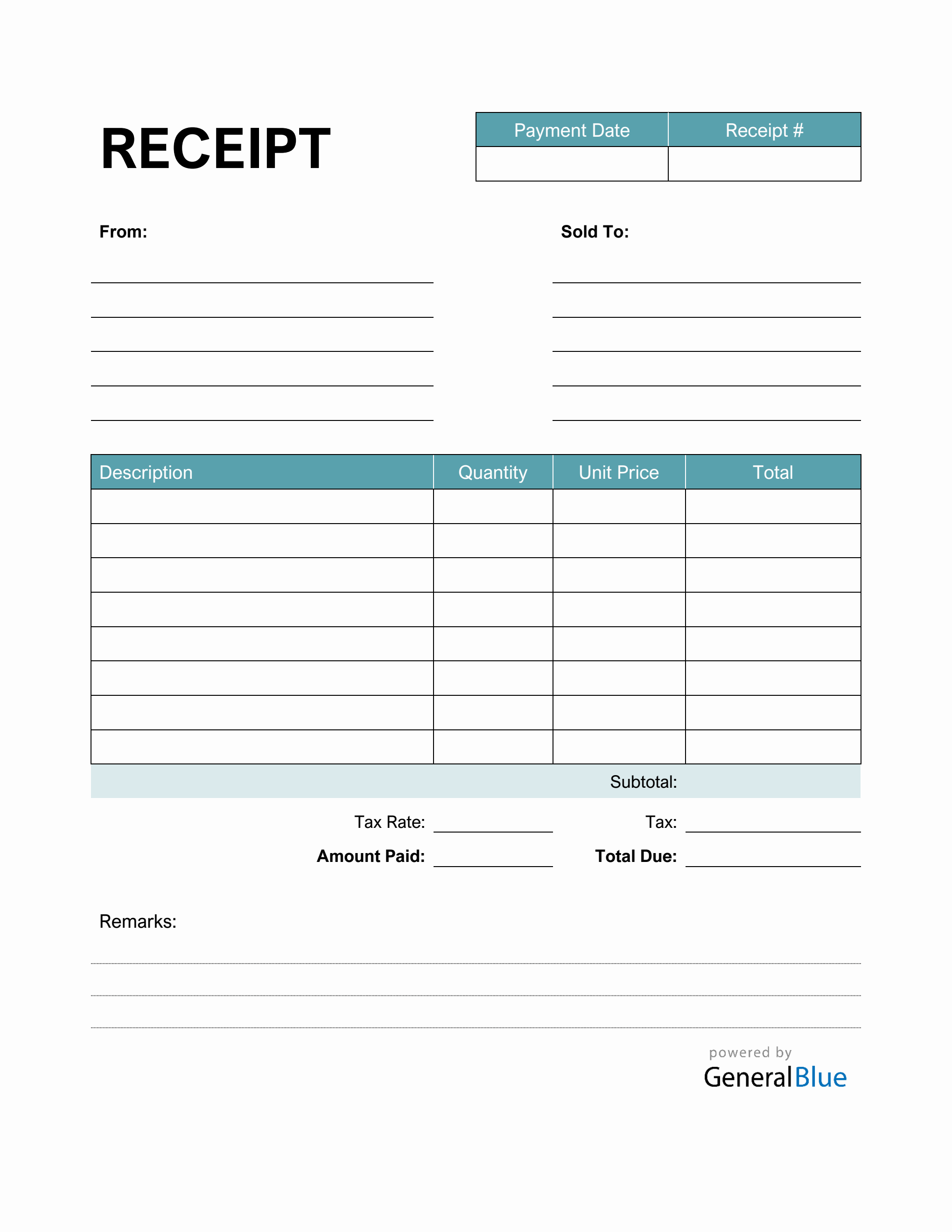 Printable Receipt Template in PDF (Basic)