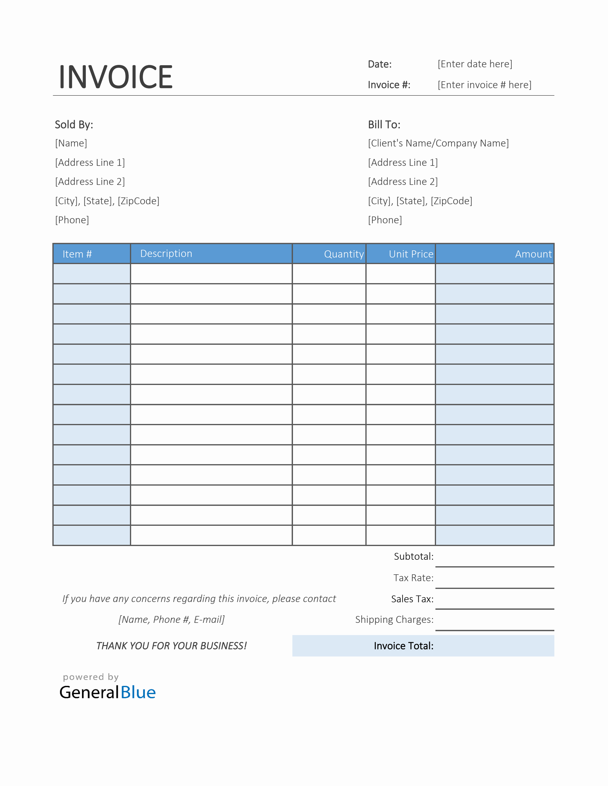 Printable Sales Invoice in Excel (Colorful)