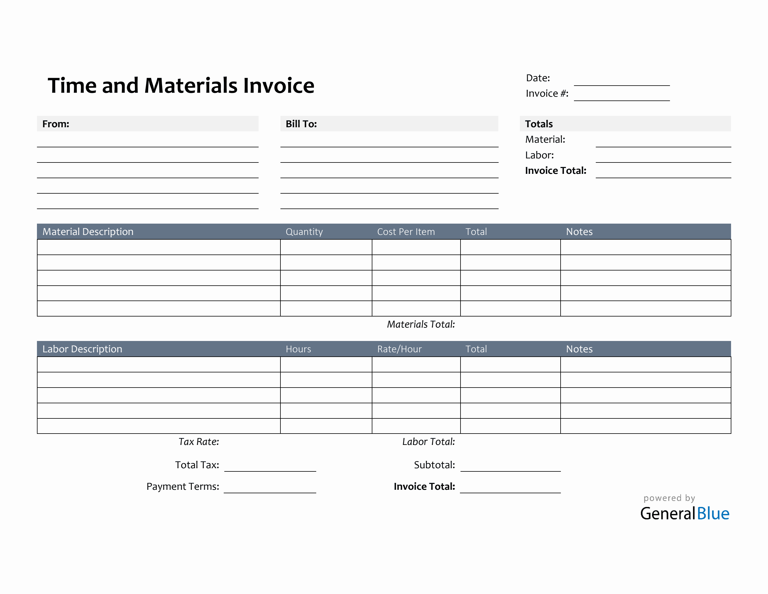 Printable Time and Materials Invoice in PDF (Colorful)