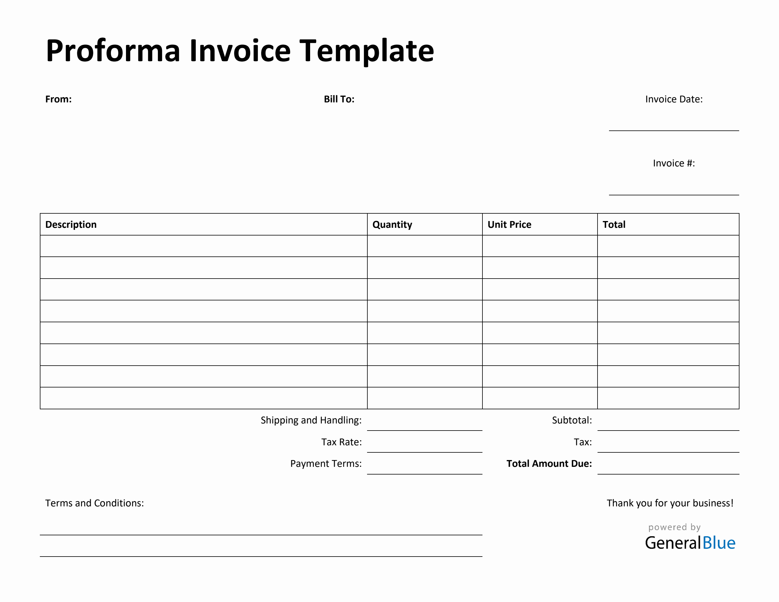 Printable Proforma Invoice Template In Word 8960
