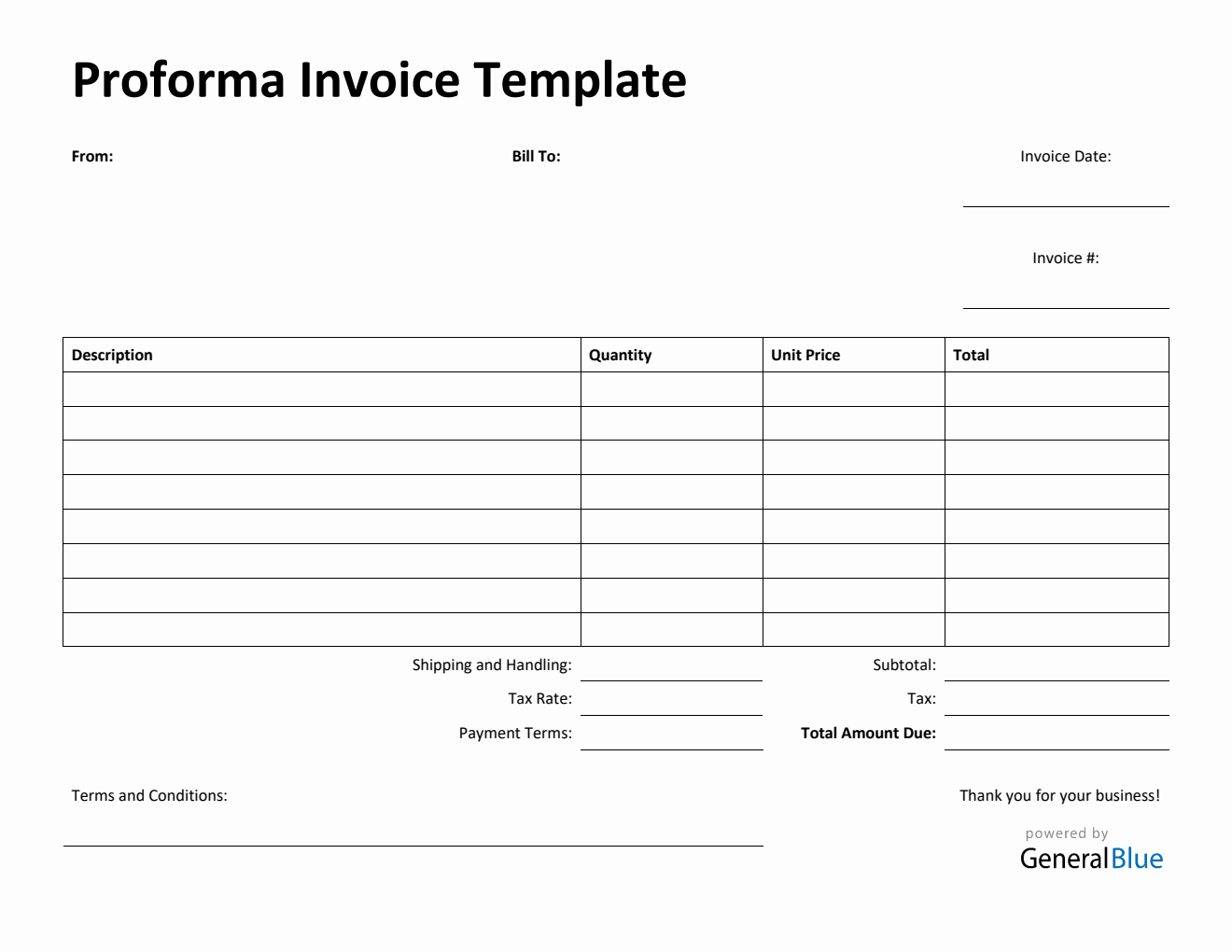 Printable Proforma Invoice Template in Word