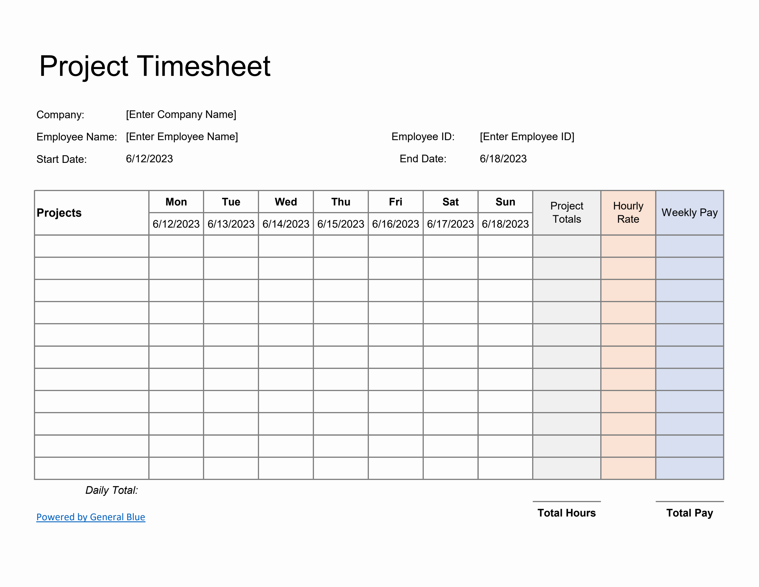 weekly timesheet by employee for project