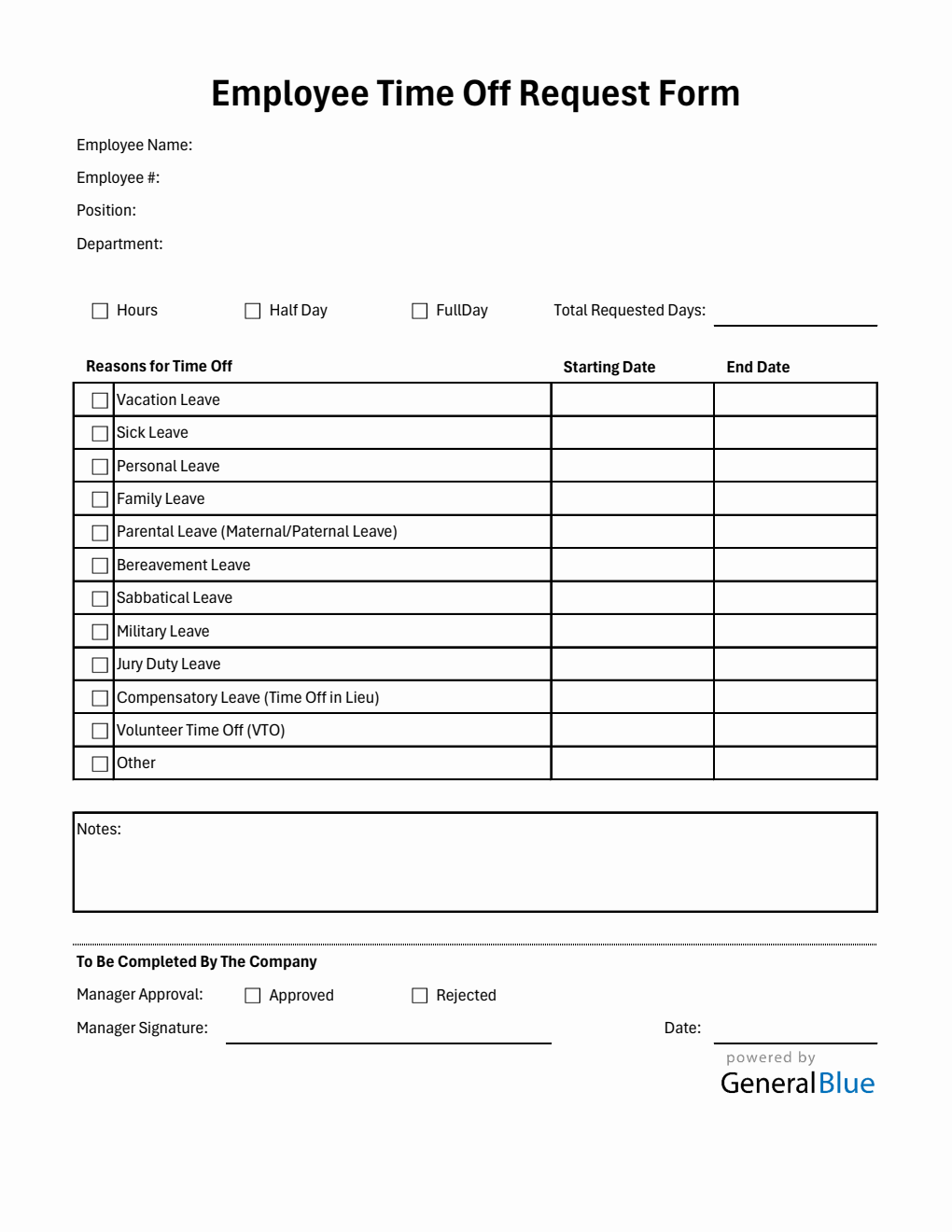 Printable PTO Request Form in Excel Format