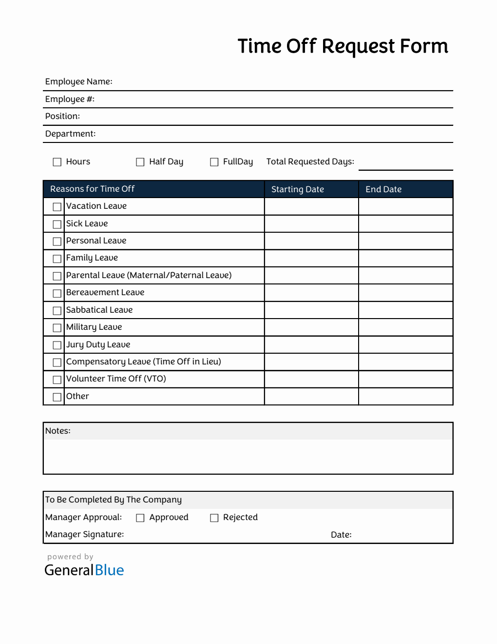 Simple PTO Request Form in Excel Format