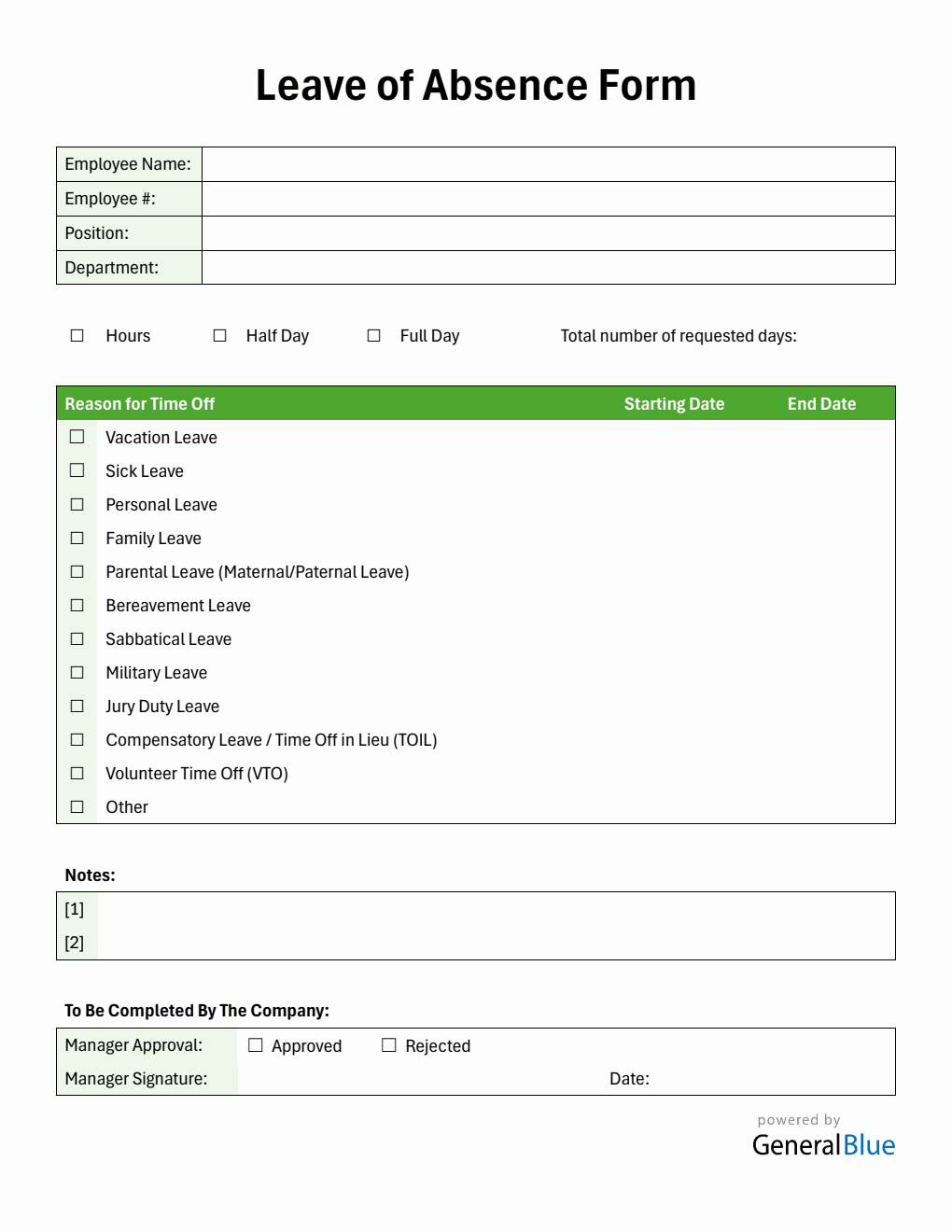  PTO Request Form in Word Format