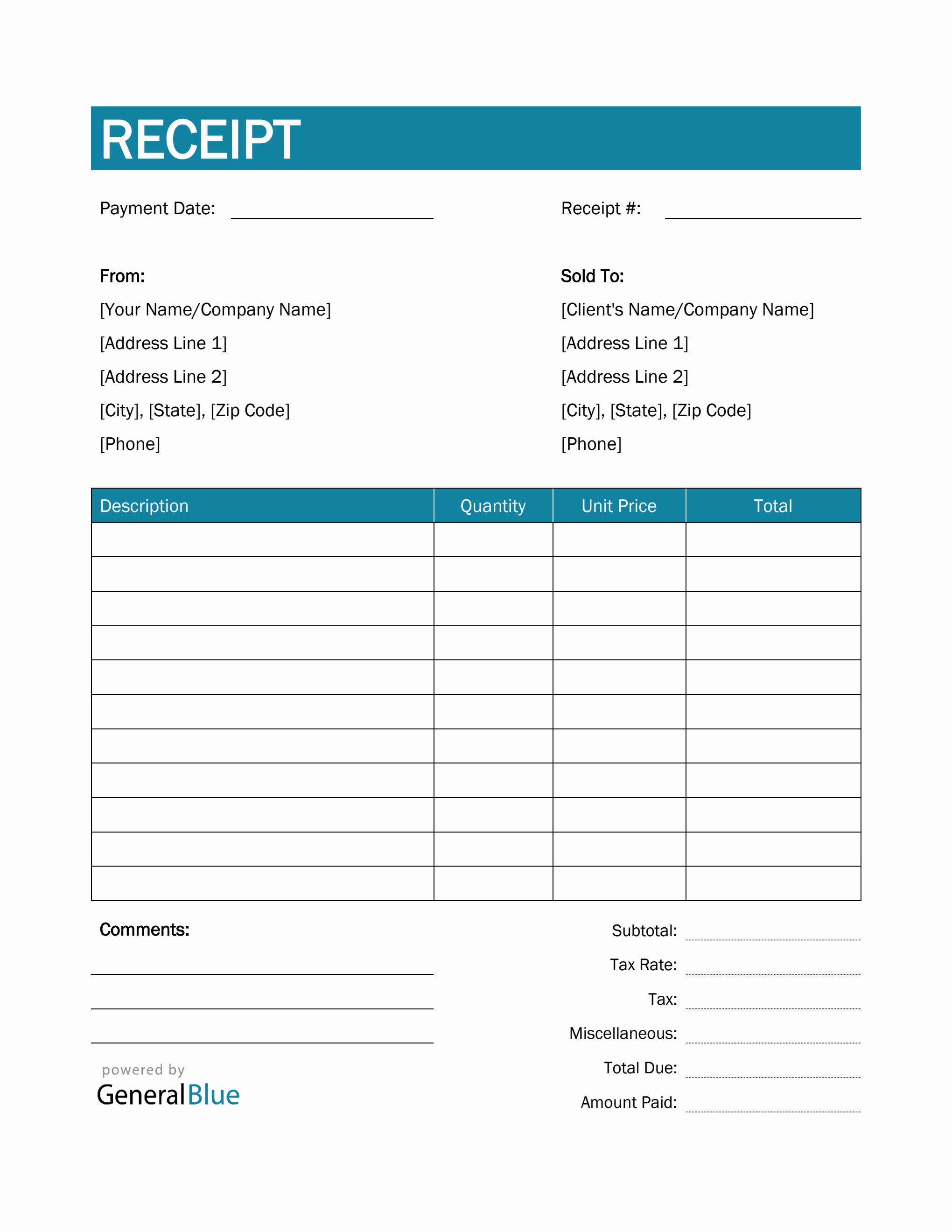 Receipt Template in Word (Colorful)