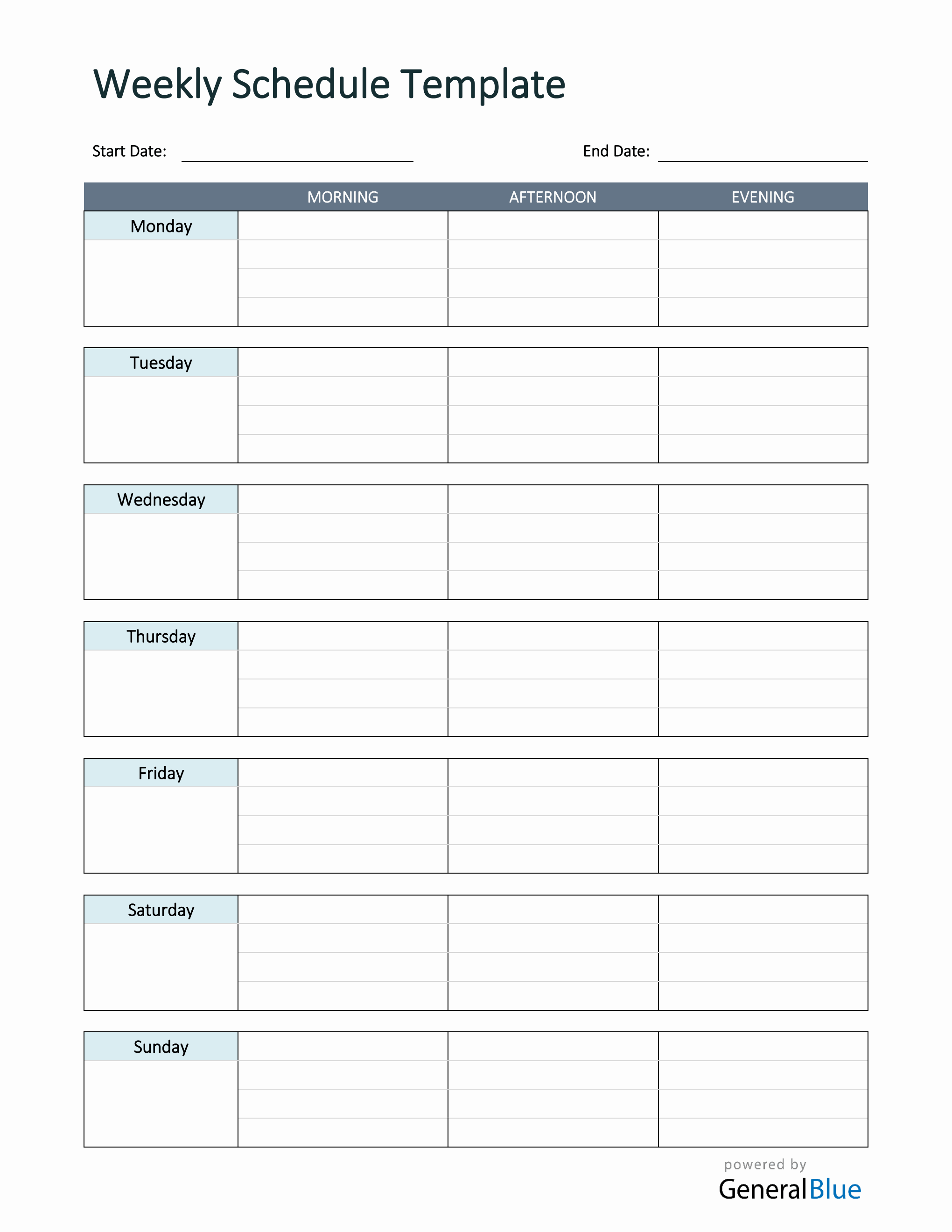 daily schedule excel template free