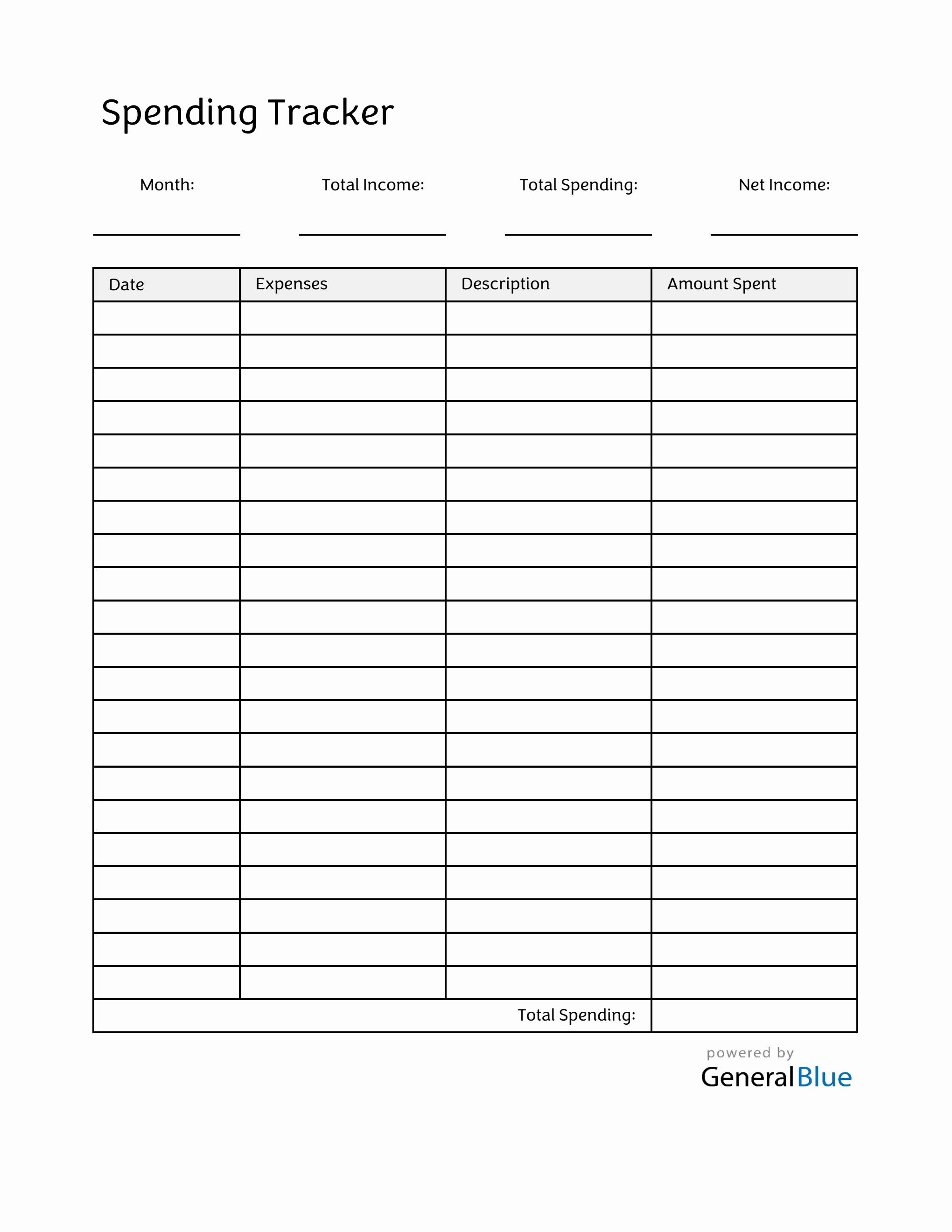 Spending Tracker in Excel (Printable)