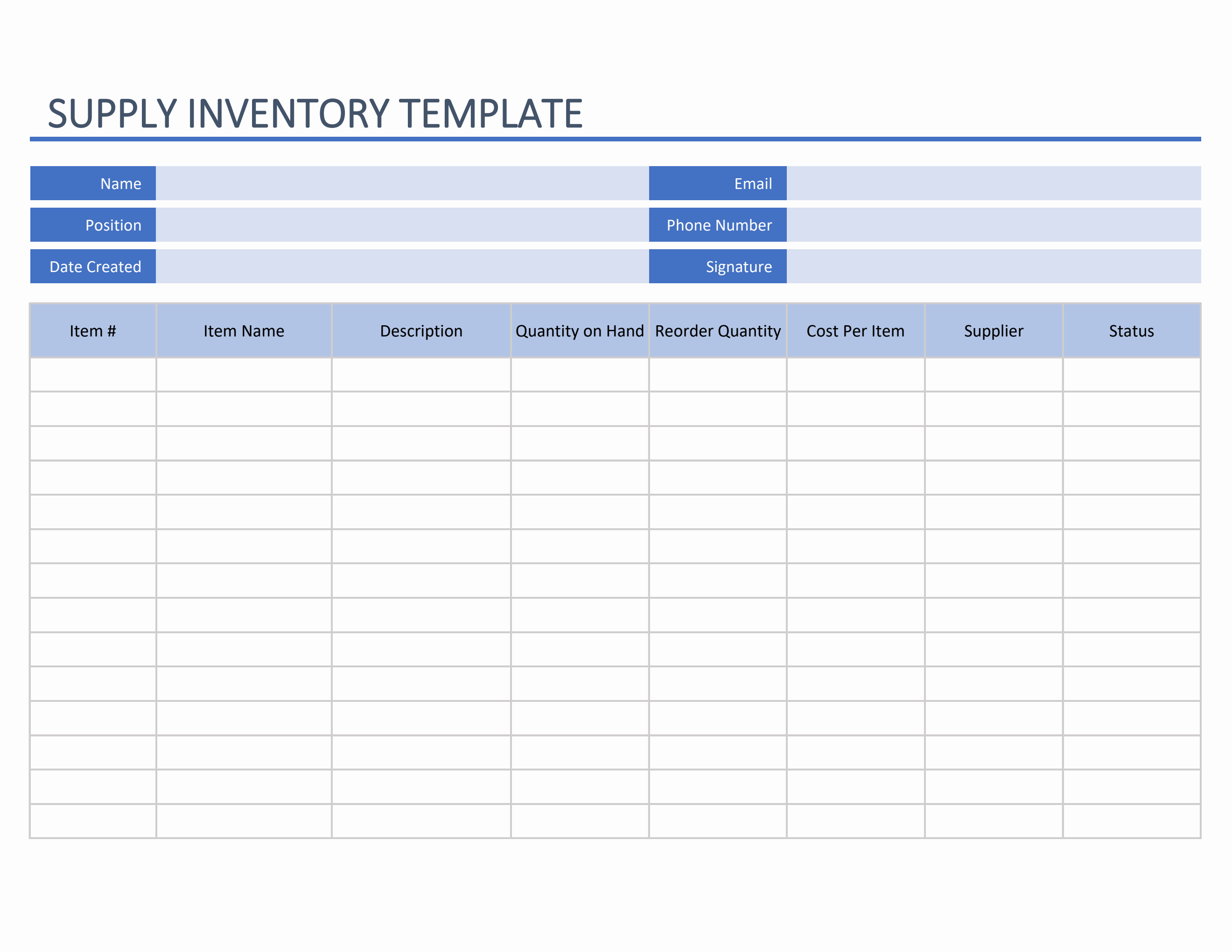 food inventory template excel