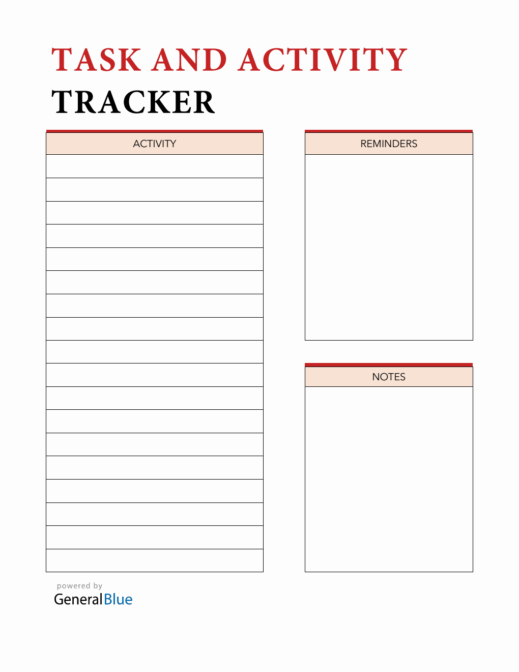 Task and Activity Planner Template in PDF