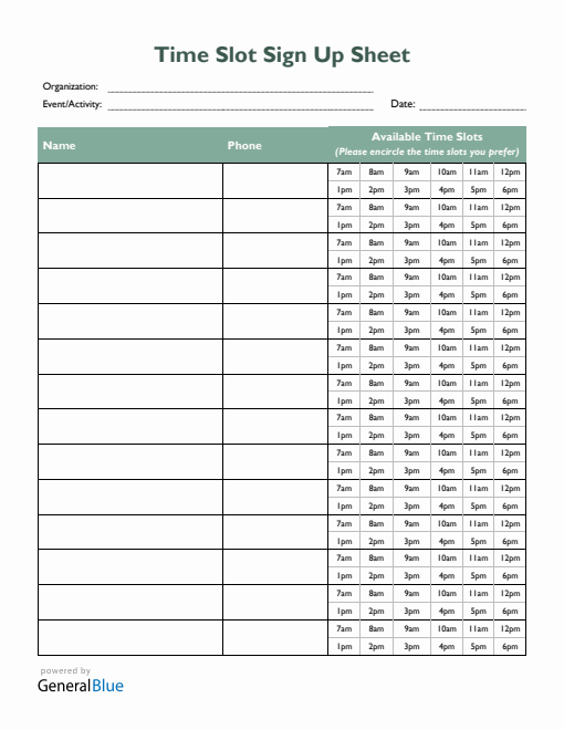 google sign up sheet with time slots