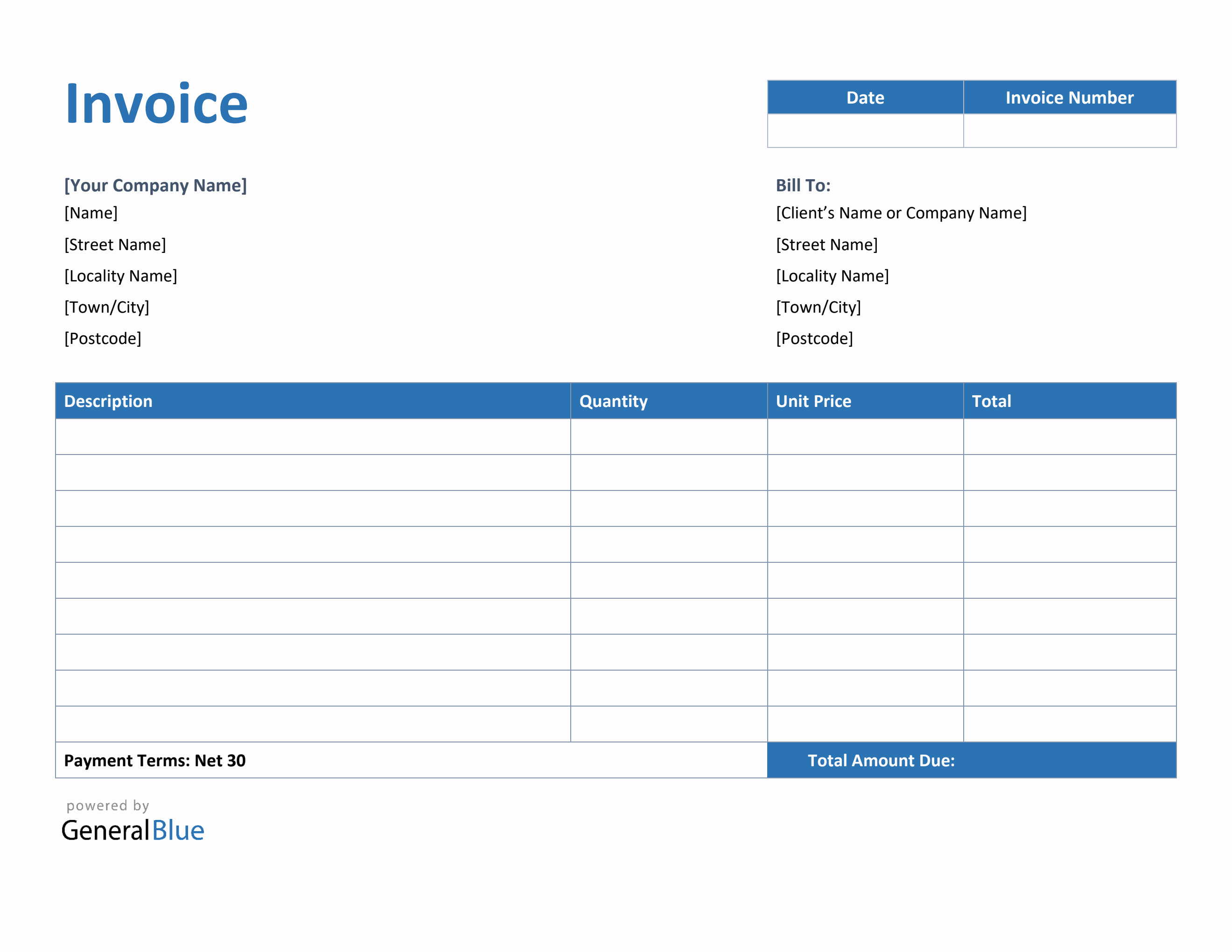 invoice template for u k in word blue