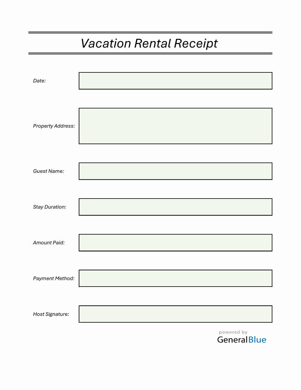 Blank Vacation Rental Receipt Template (PDF)