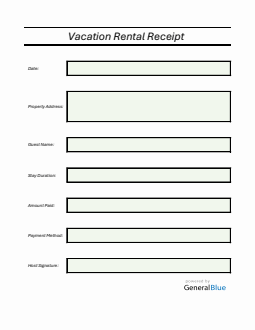 Blank Vacation Rental Receipt Template (Excel)