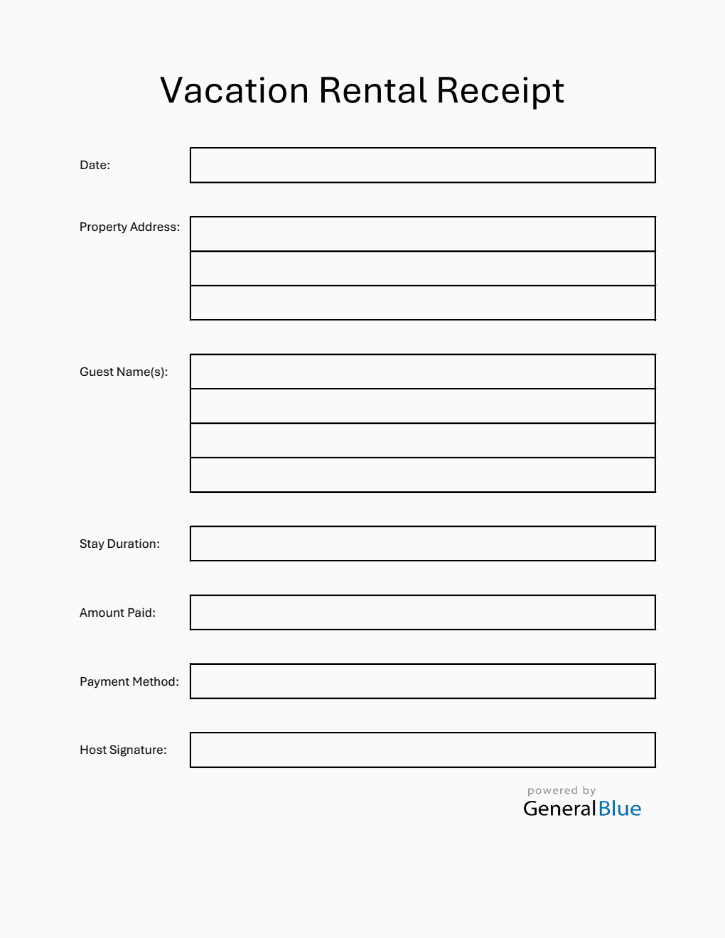 Editable Vacation Rental Receipt Template (PDF)