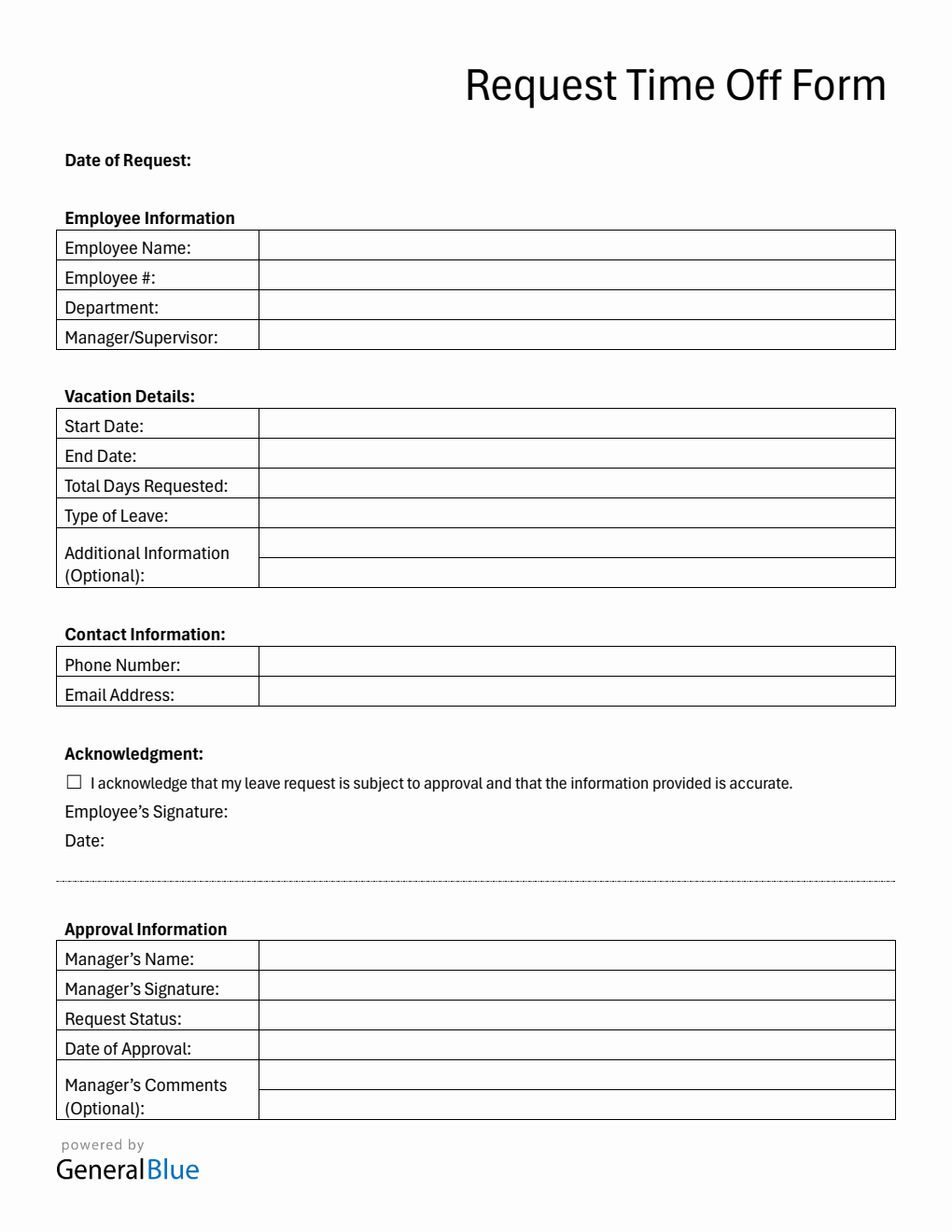 Free Downloadable Vacation Request Form in Word