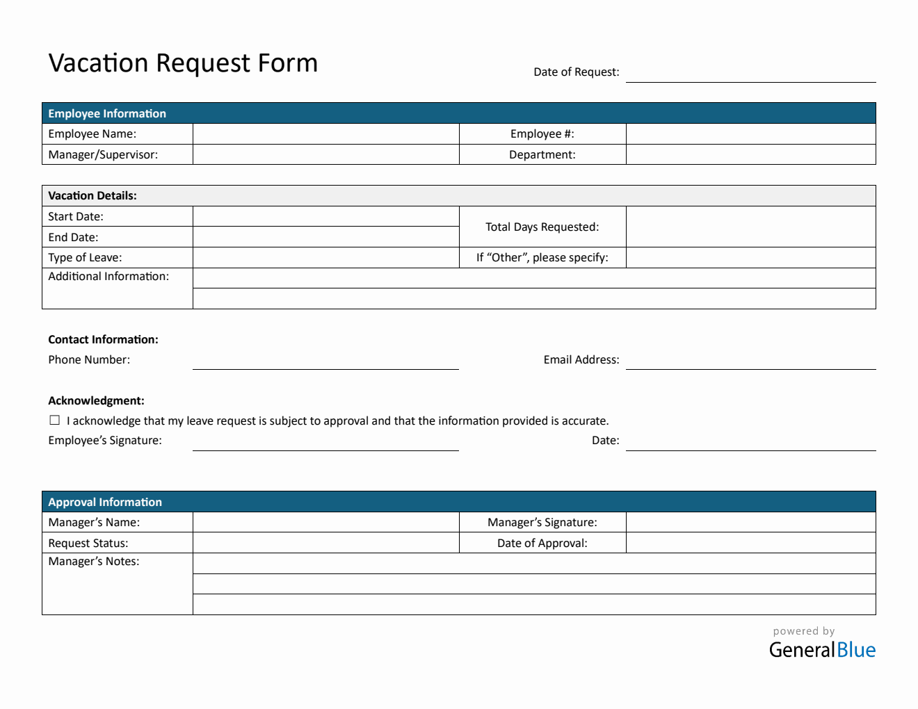 Free  Vacation Request Form in Word