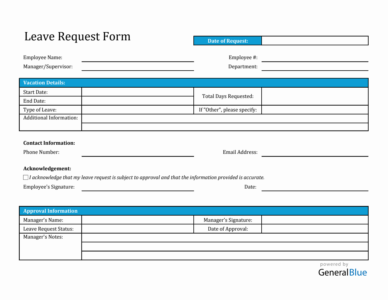 Free Simple Vacation Request Form in Excel