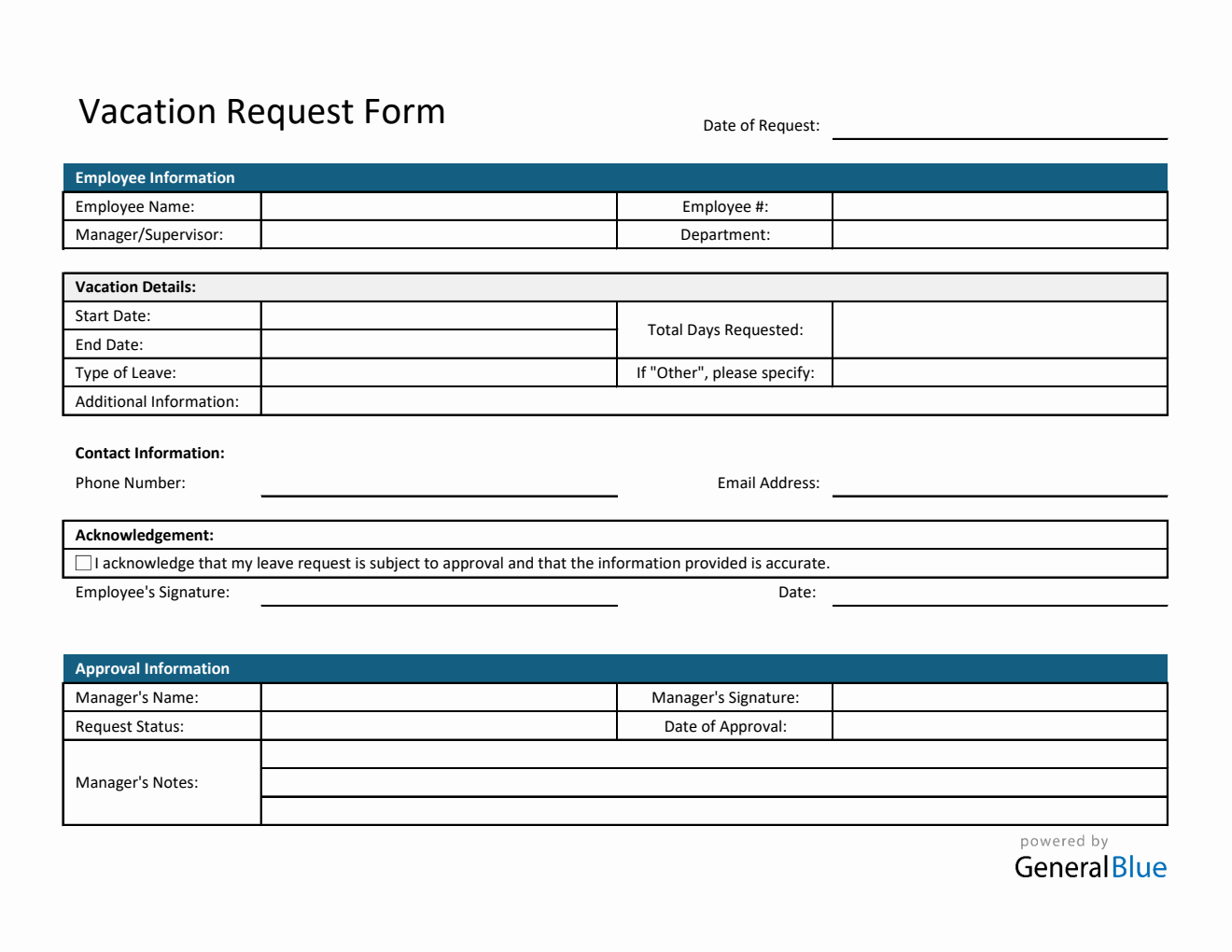 Free  Vacation Request Form in Excel