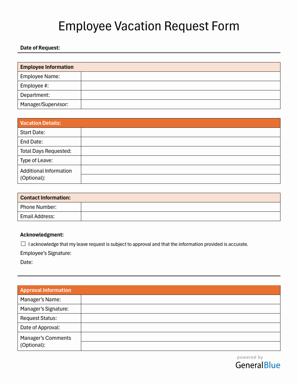 Free Editable Vacation Request Form in Word