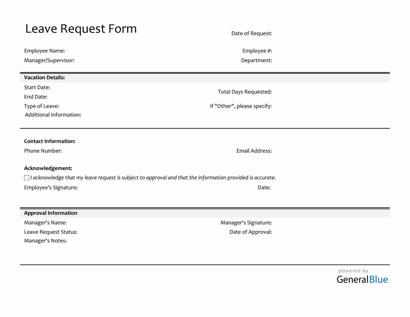 Free Customizable Vacation Request Form in Excel