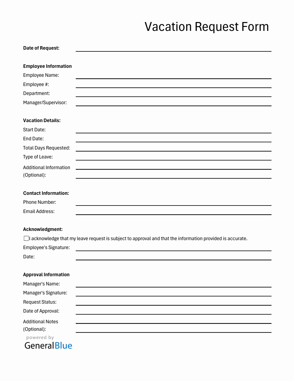 Free Printable Vacation Request Form in Excel