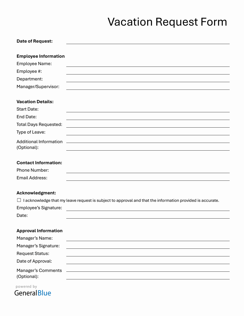 Free Printable Vacation Request Form in Word