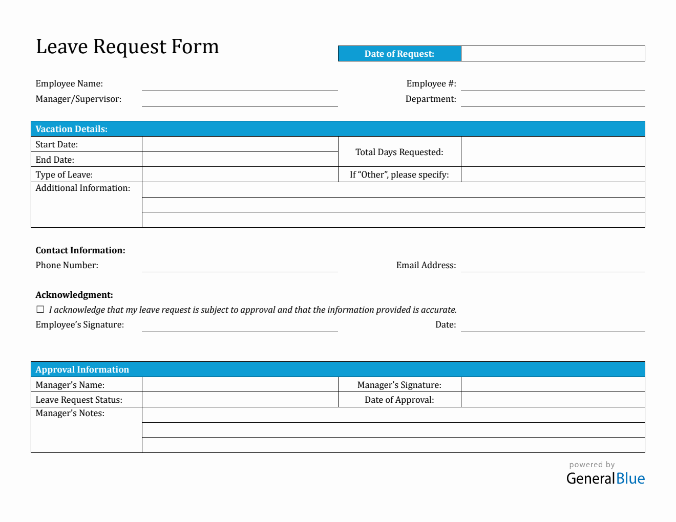 Free Simple Vacation Request Form in PDF