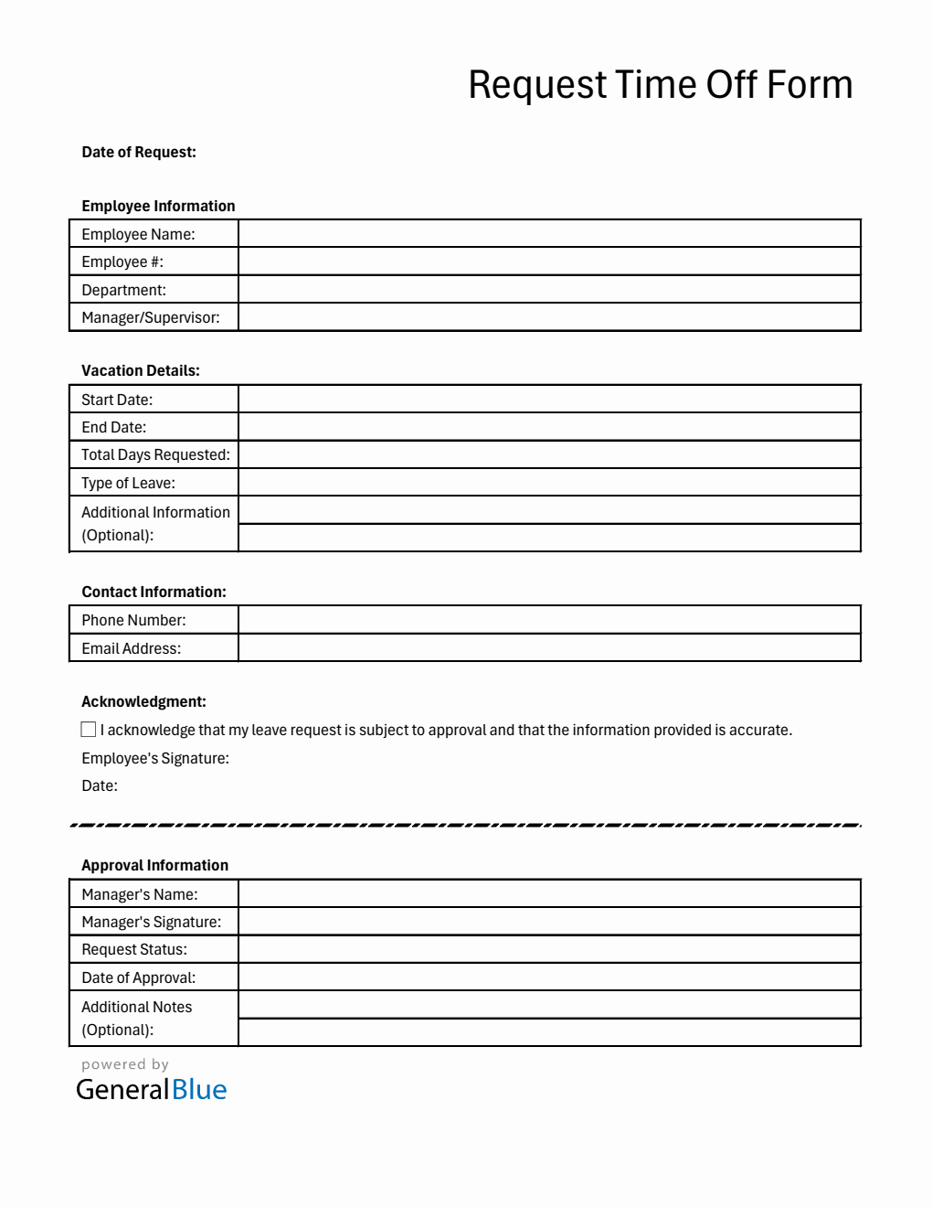 Free Downloadable Vacation Request Form in Excel