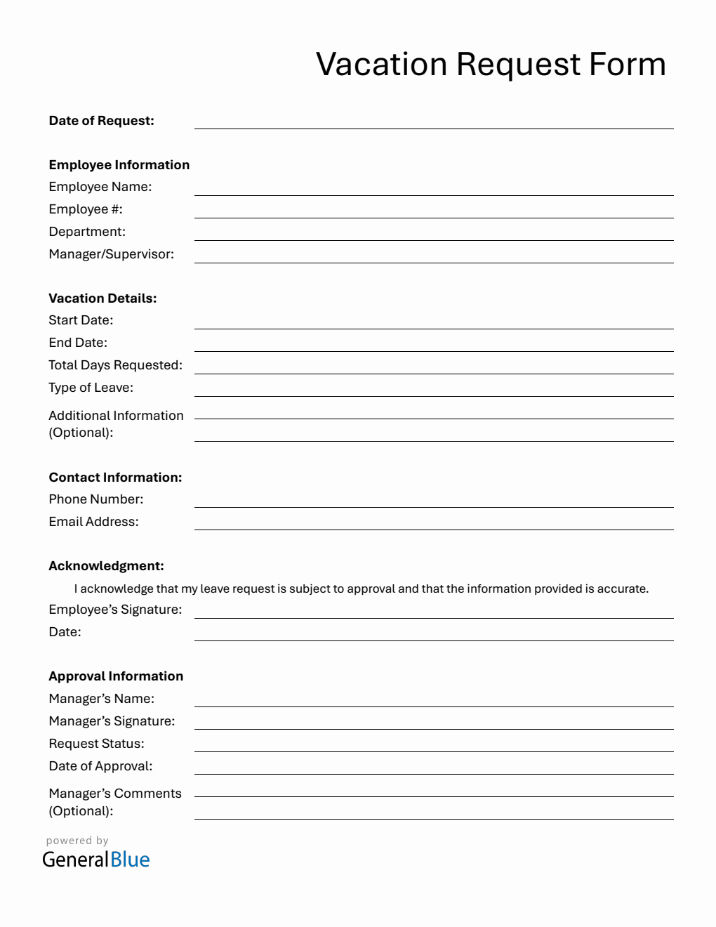 Free Printable Vacation Request Form in PDF