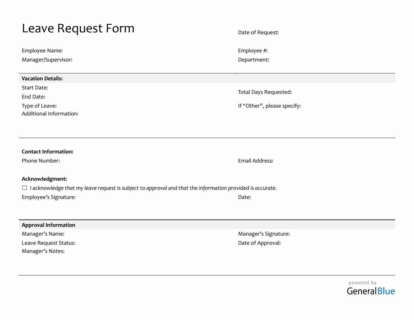 Free Customizable Vacation Request Form in Word