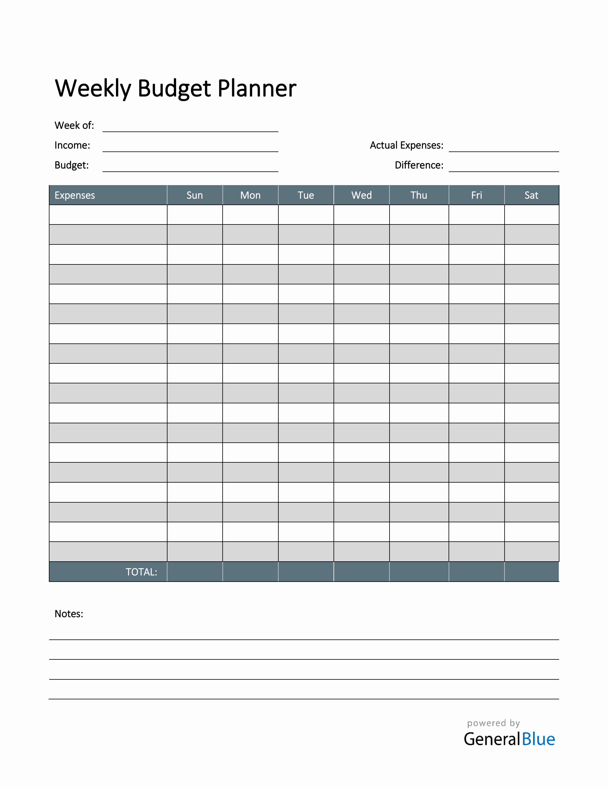 Weekly Budget Planner in Word (Colorful)