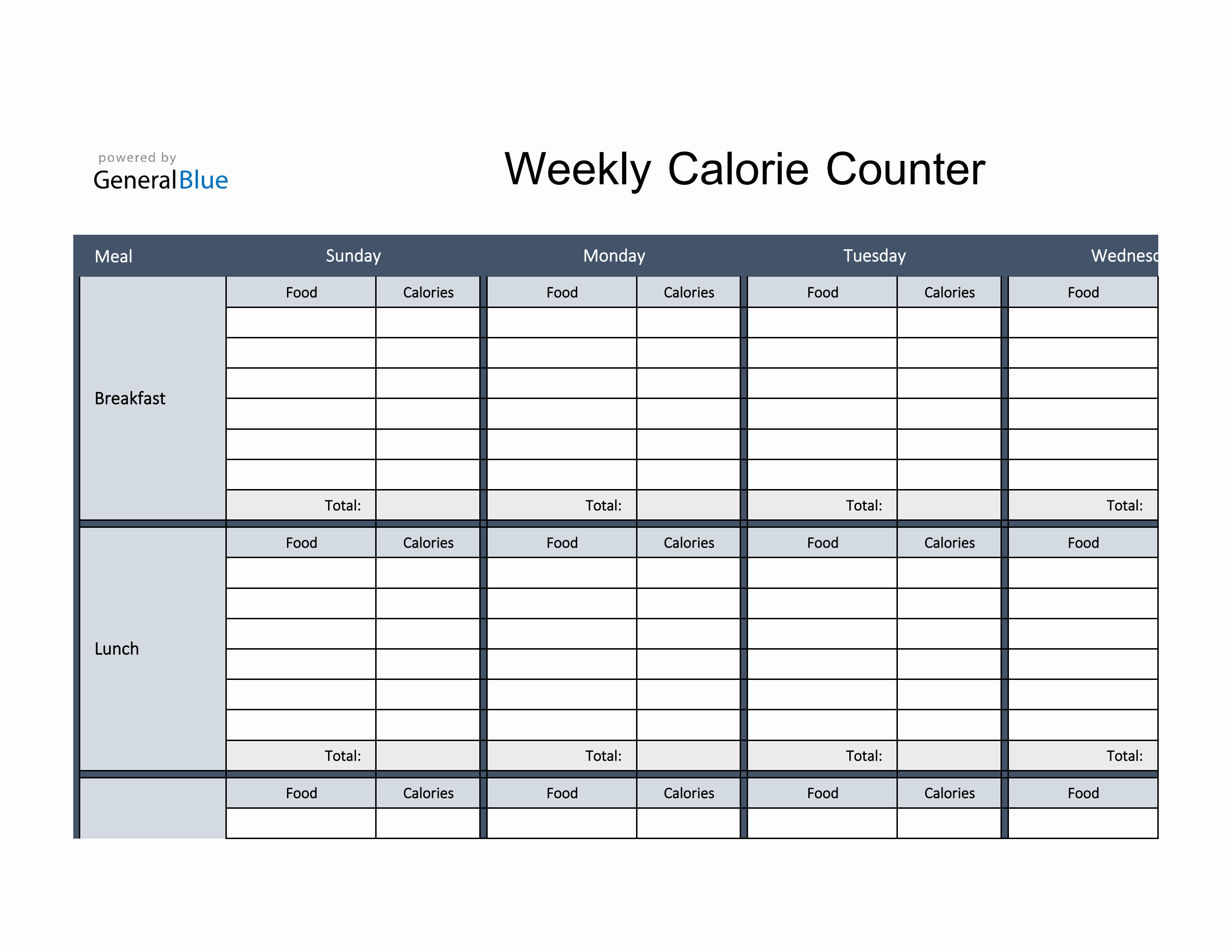 free printable calorie tracker