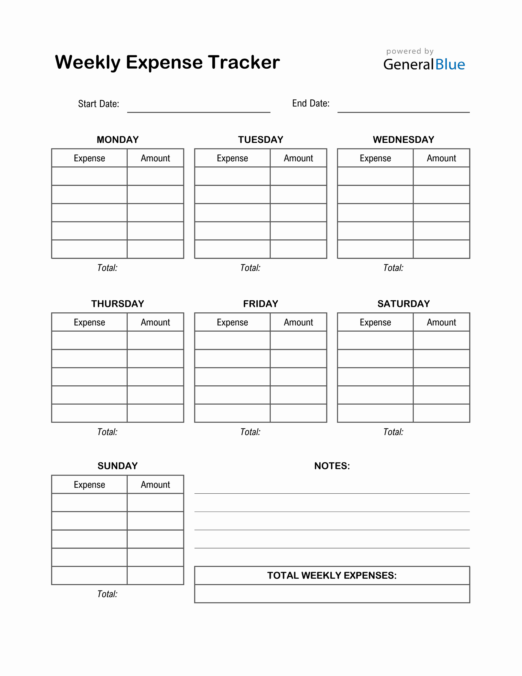 Weekly Expense Tracker in Excel (Printable)