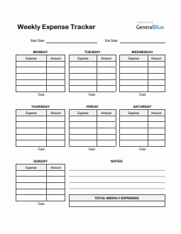 Weekly Expense Tracker in Word (Printable)