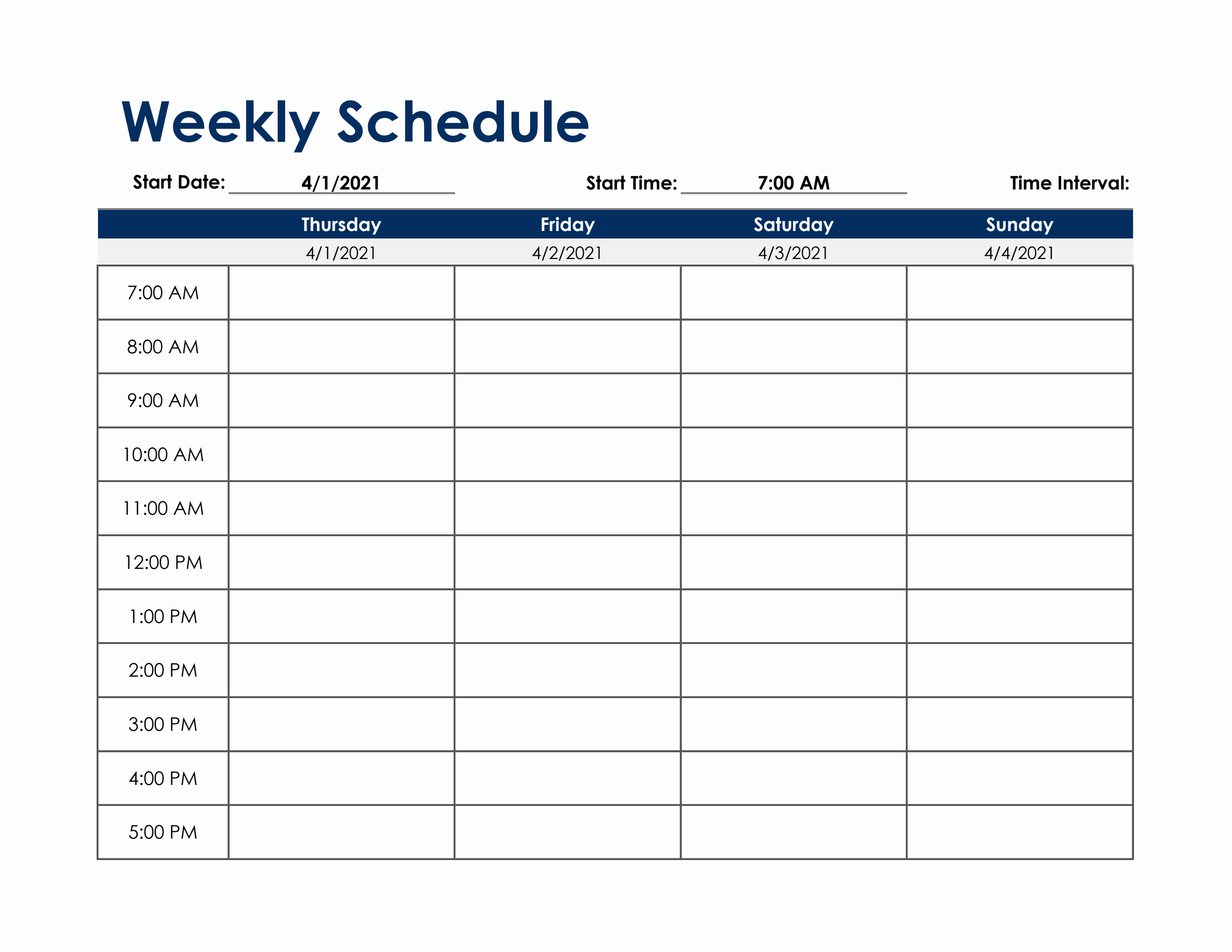 weekly work schedule money template