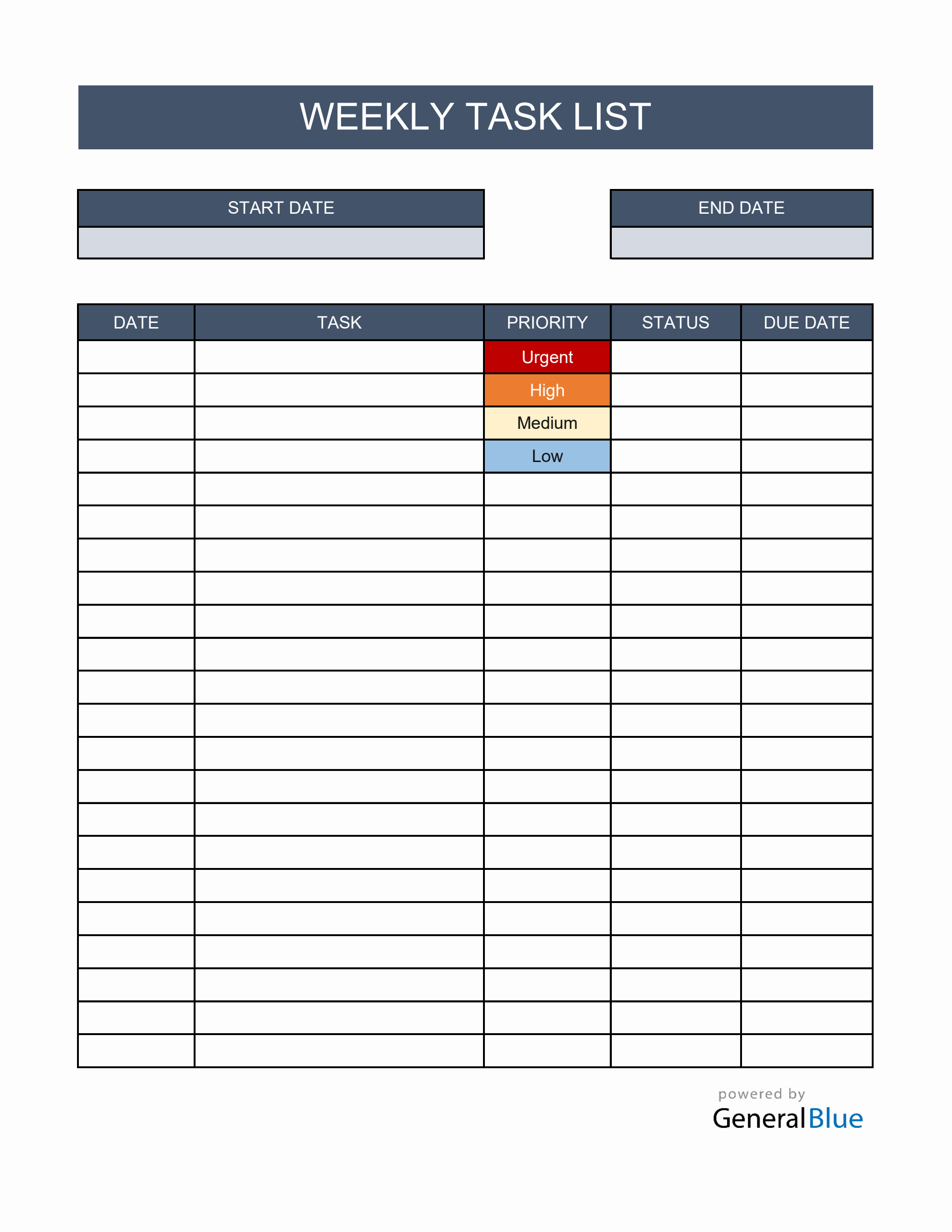 weekly task planner template