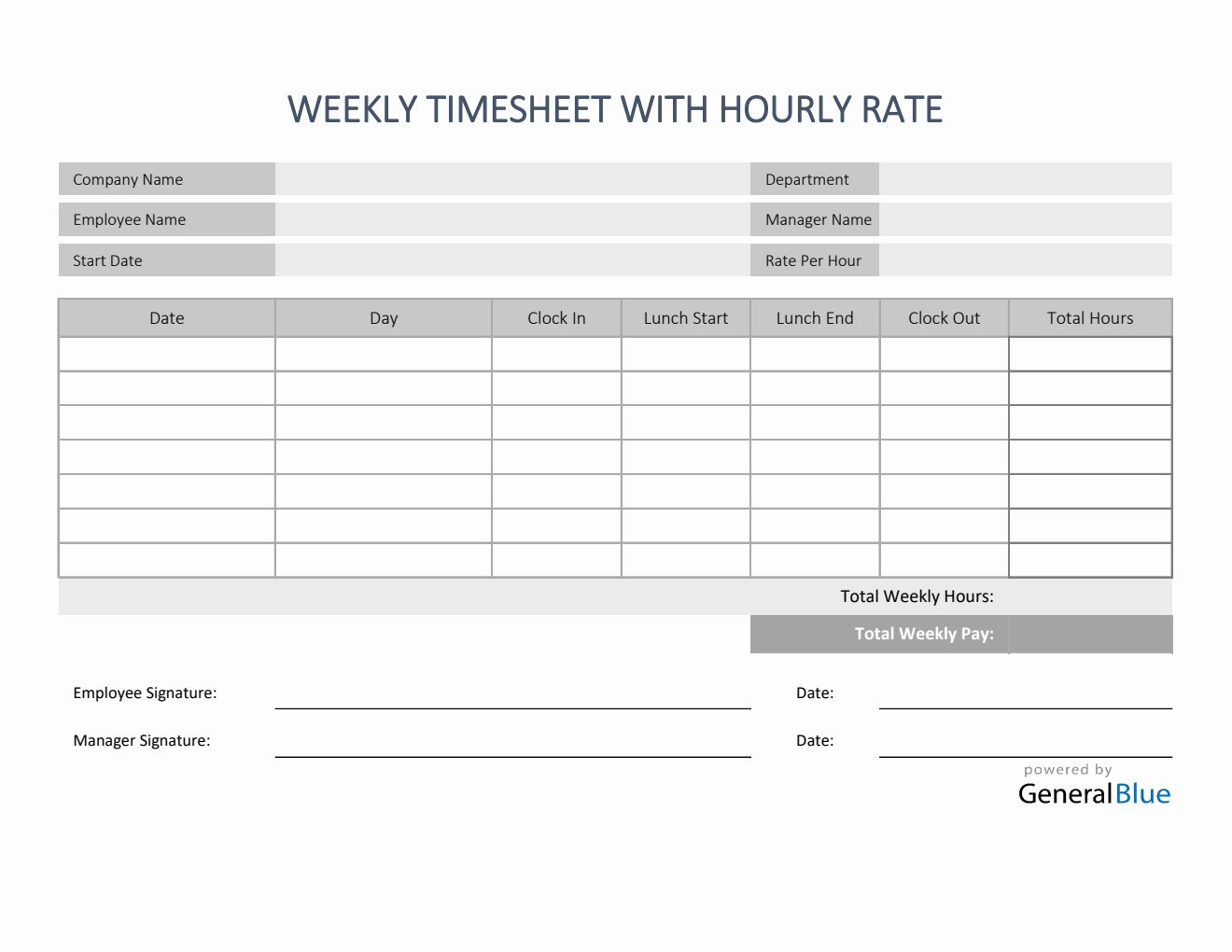 Weekly Timesheet With Hourly Rate in Excel